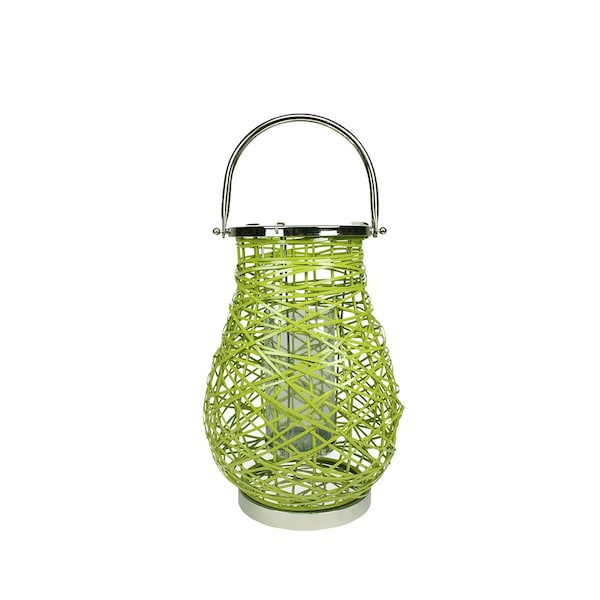 Northlight Seasonal Modern Green Decorative Woven Iron Pillar Candle Lantern with Glass Hurricane 31580058 - main